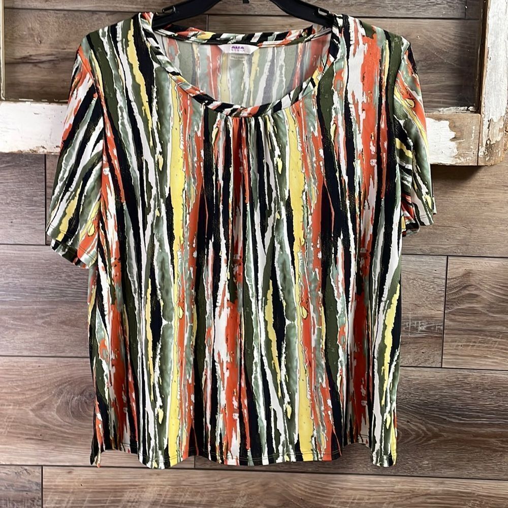 Alia Women Plus Size Blouse,Size 1X, Multicolor Abstract Design,Fall Colors